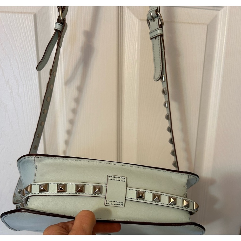 Rebecca Minkoff Pale Mint Leather Crossbody Bag with Studded Strap Top Handle - Picture 8 of 13